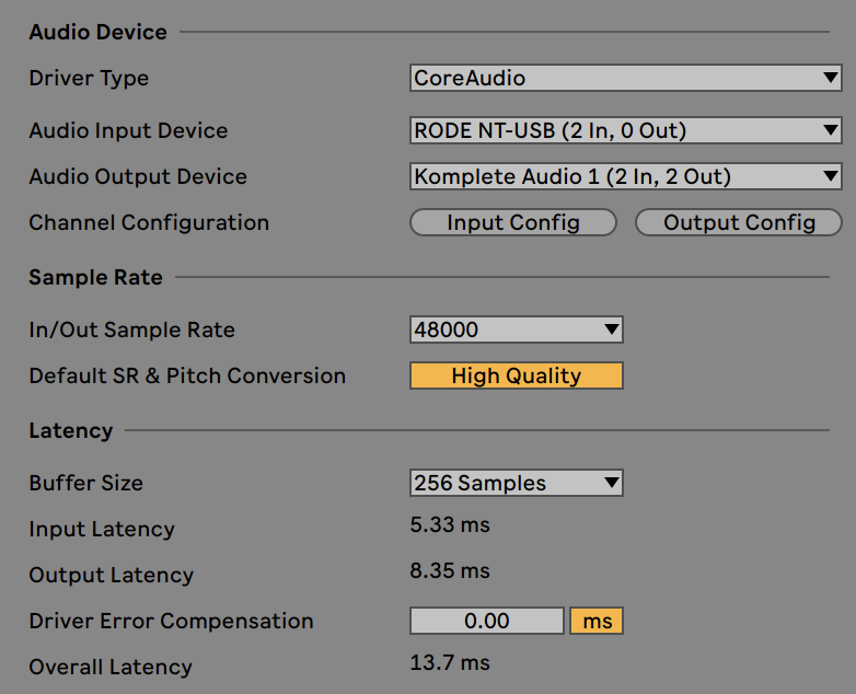 Ableton settings